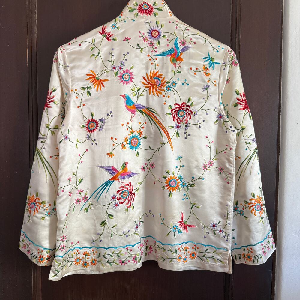 1960s Vintage Silk Hand Embroidered Plum Blossom Birds Chinese Jacket | 36/Small - Picture 2 of 9